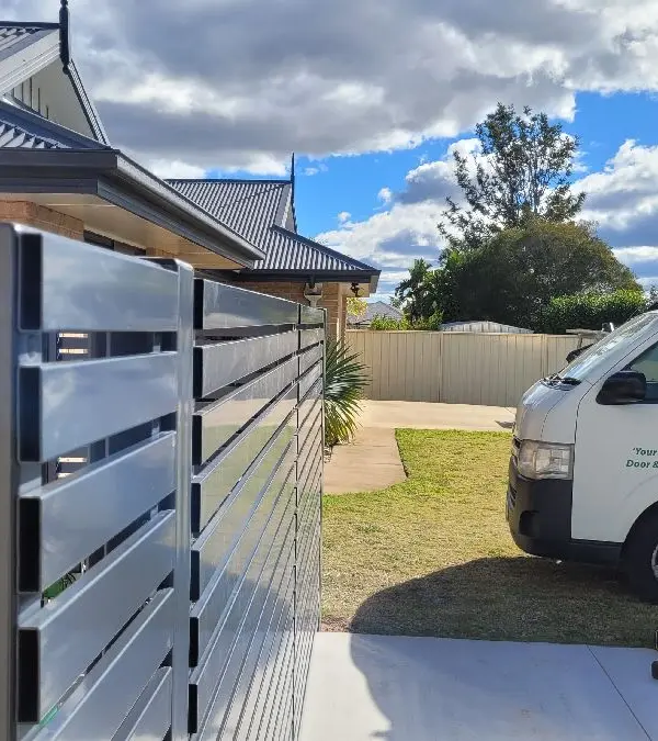 after Ironstone Powder-coated Steel Swing Gate – Swing Gates + Motor + PA Gate, Wyreema