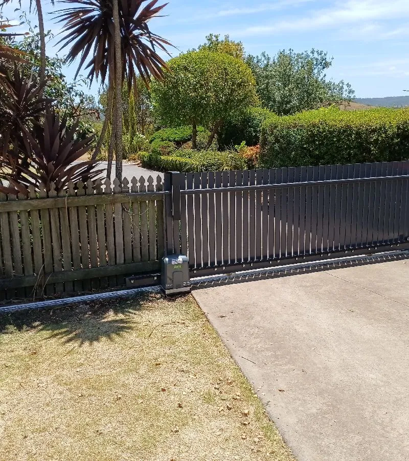 after Ironstone Powder-coated Aluminium Sliding Gate – Gate + Motor, Cotswold Hills