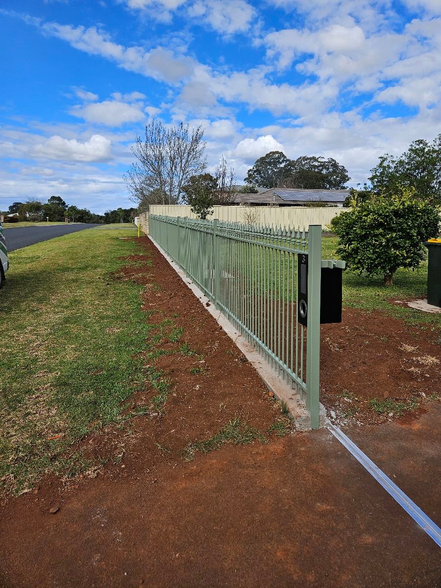 after Pale Eucalypt Powder-coated Steel Sliding Gate – Slide Gate + Fencing, Highfields