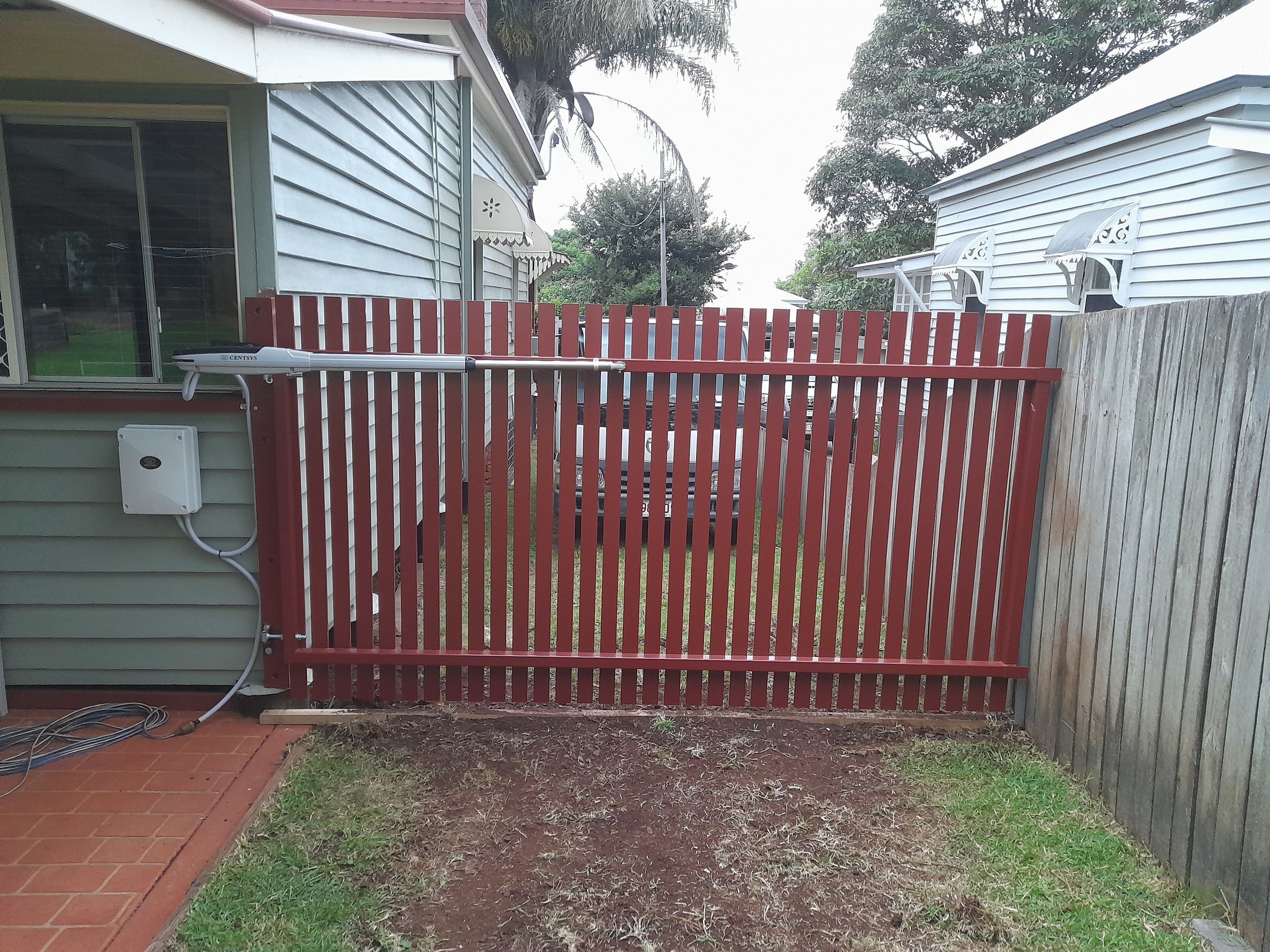 after Manor Red Powder-coated Aluminium Swing Gate – Aluminium Swing Gate + Motor, Mount Lofty