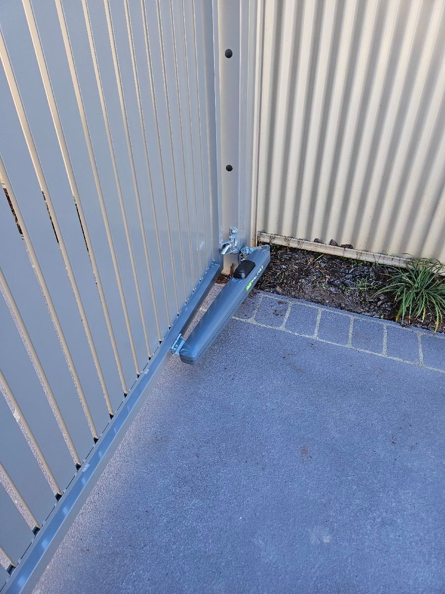 detail Cream Powder-coated Aluminium Swing Gate – Service Job - Gate + Motor, Centenary Heights