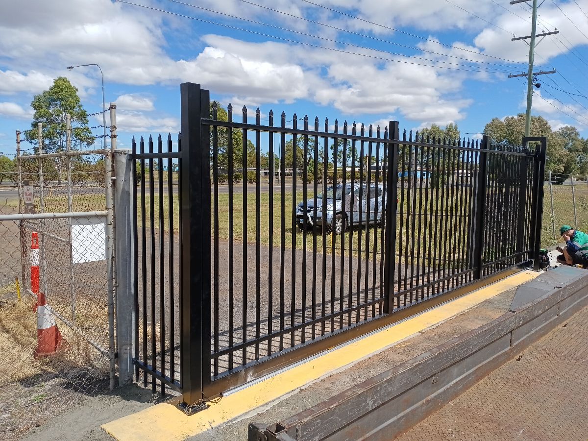 after Black Powder-coated Steel Sliding Gate – Gate Fab, Dalby