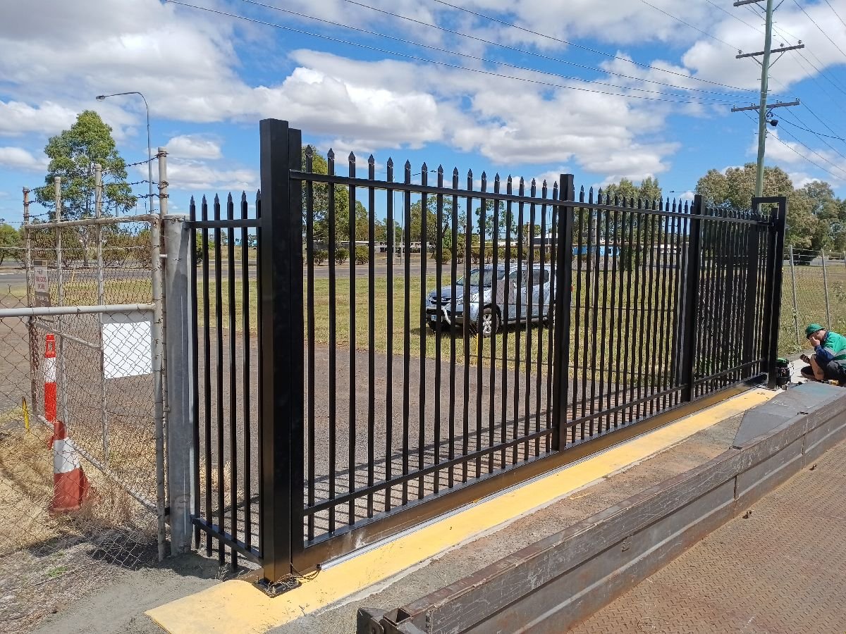 after Black Powder-coated Steel Sliding Gate – Gate Fab, Dalby
