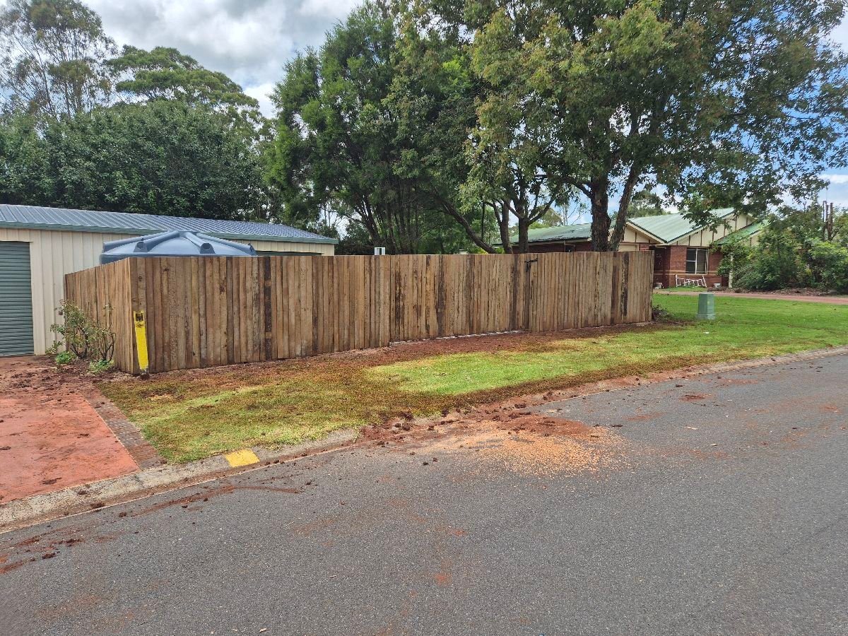 after Wood-look Timber Custom Door – Timber Fencing + Gate, Highfields