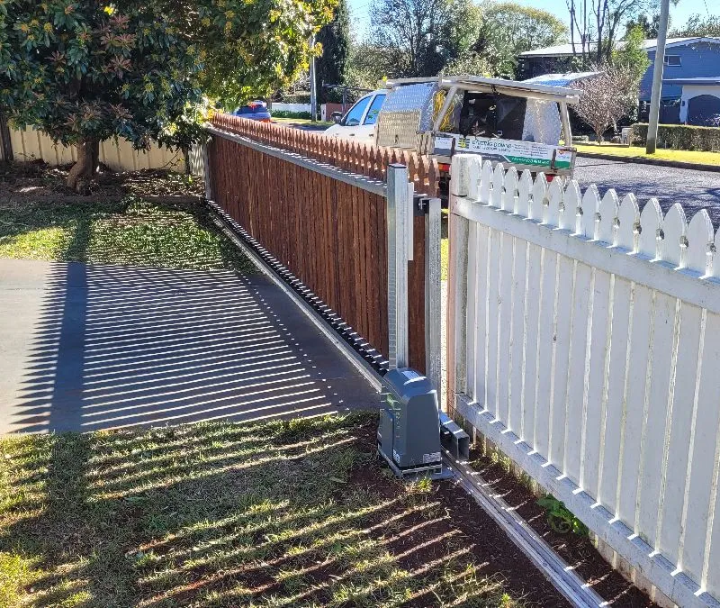 after Mixed Timber + Galvanised Sliding Gate – Gate + PA, Mount Lofty