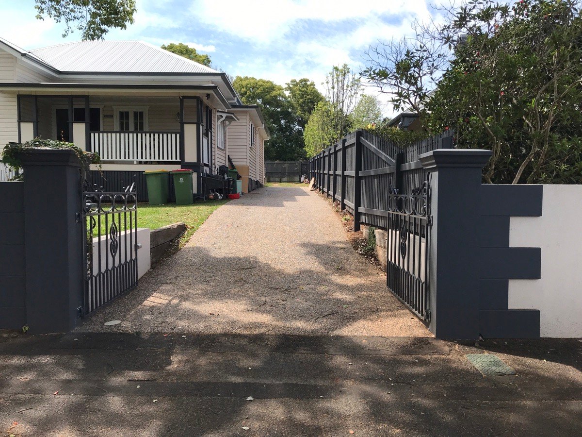 after Black Powder-coated Aluminium Swing Gate – Re-install gate and motor, East Toowoomba