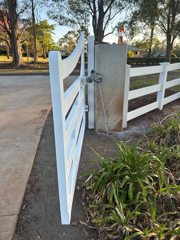 after Pro Texture White Powder-coated Aluminium Swing Gate – Solar Swing Gate, Highfields