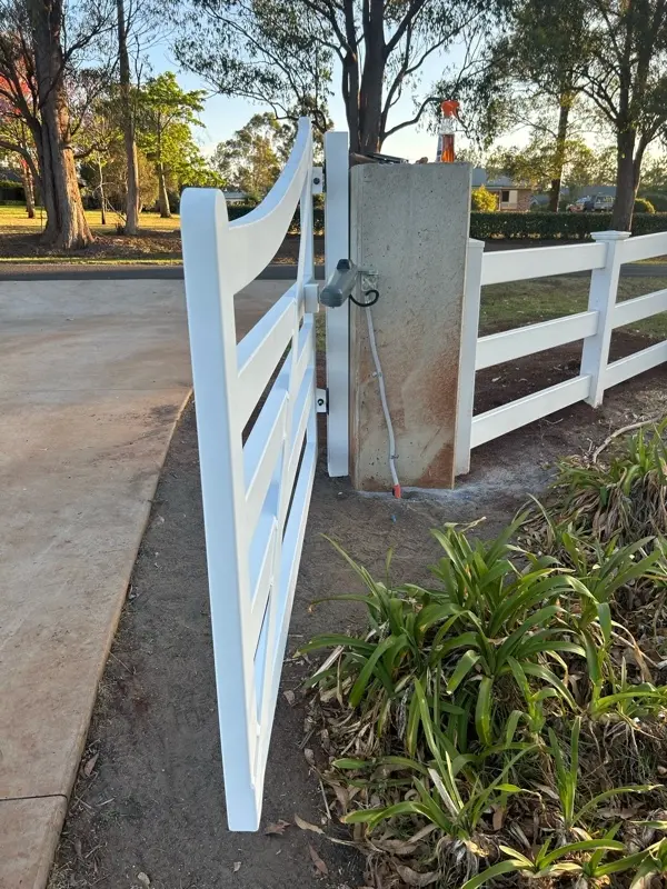 after Pro Texture White Powder-coated Aluminium Swing Gate – Solar Swing Gate, Highfields