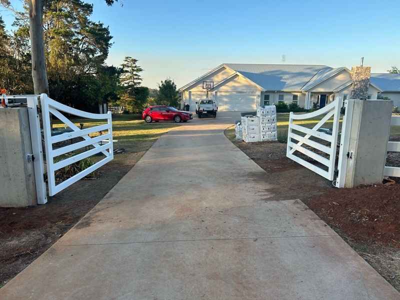 after Pro Texture White Powder-coated Aluminium Swing Gate – Solar Swing Gate, Highfields
