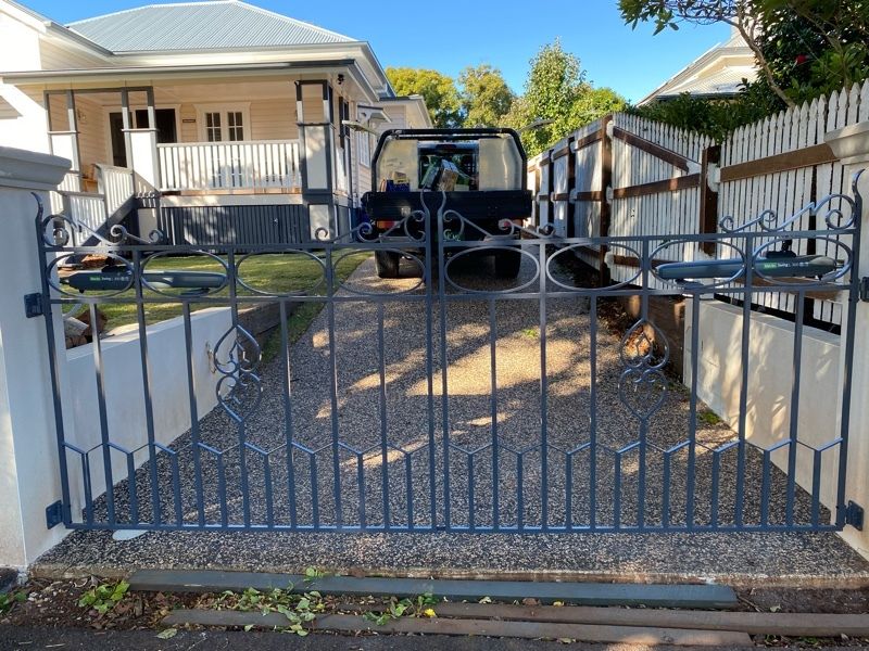 after Dark Blue Powder-coated Aluminium Swing Gate – Gate, East Toowoomba