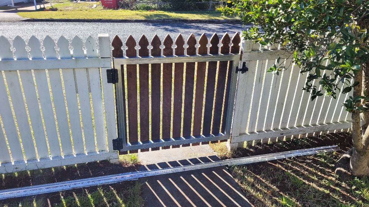 after Mixed Timber + Galvanised Swing Gate – Gate + PA, Mount Lofty