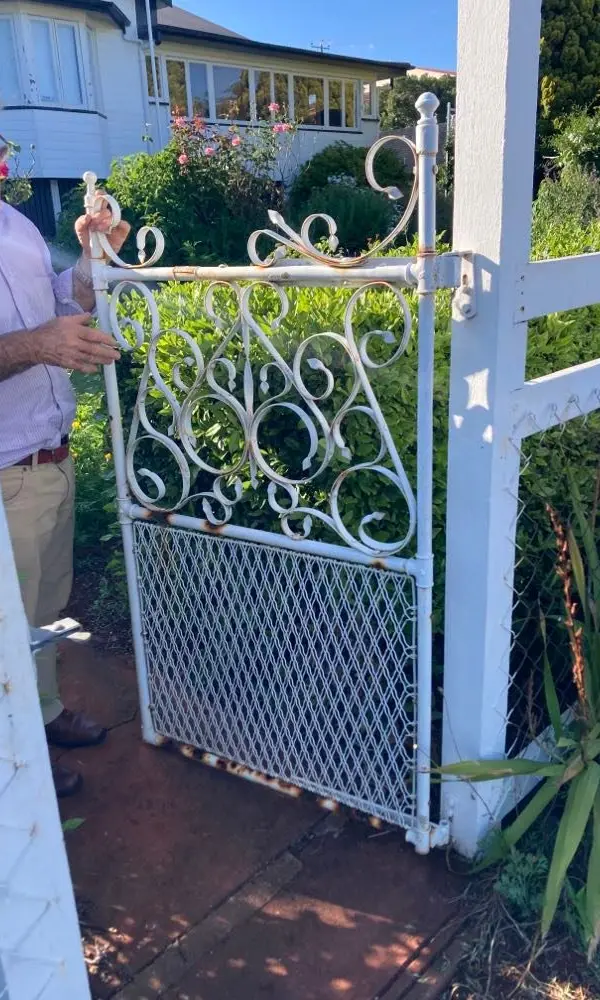 after Mannex White Powder-coated Aluminium + Wrought Iron Scroll Swing Gate – Install PA Gate, Newtown