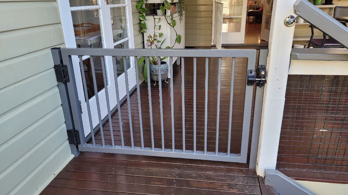 after Basalt Powder-coated Steel Swing Gate – PA Gates, East Toowoomba