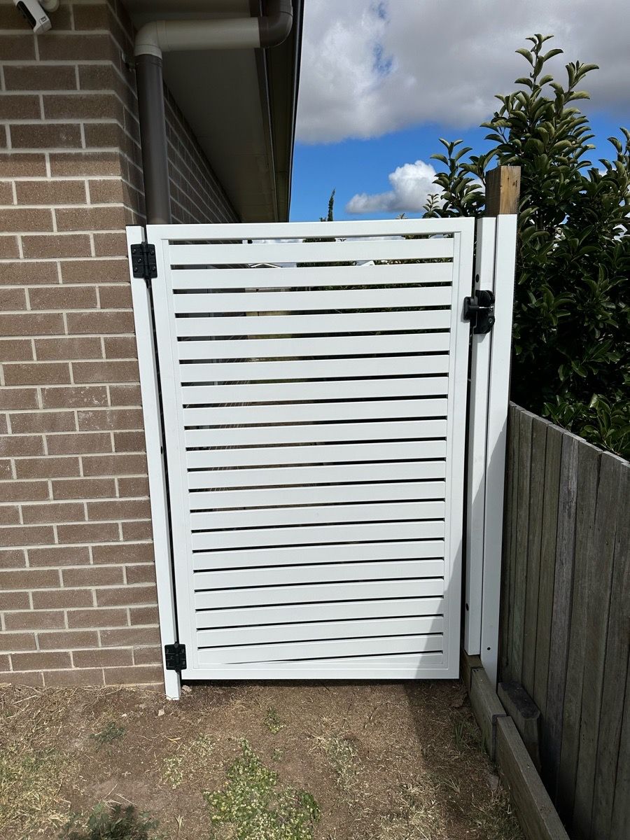 after Pro Texture White Powder-coated Aluminium Swing Gate – Manual Gates, Westbrook