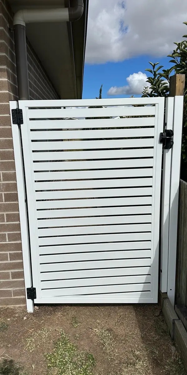 after Pro Texture White Powder-coated Aluminium Swing Gate – Manual Gates, Westbrook