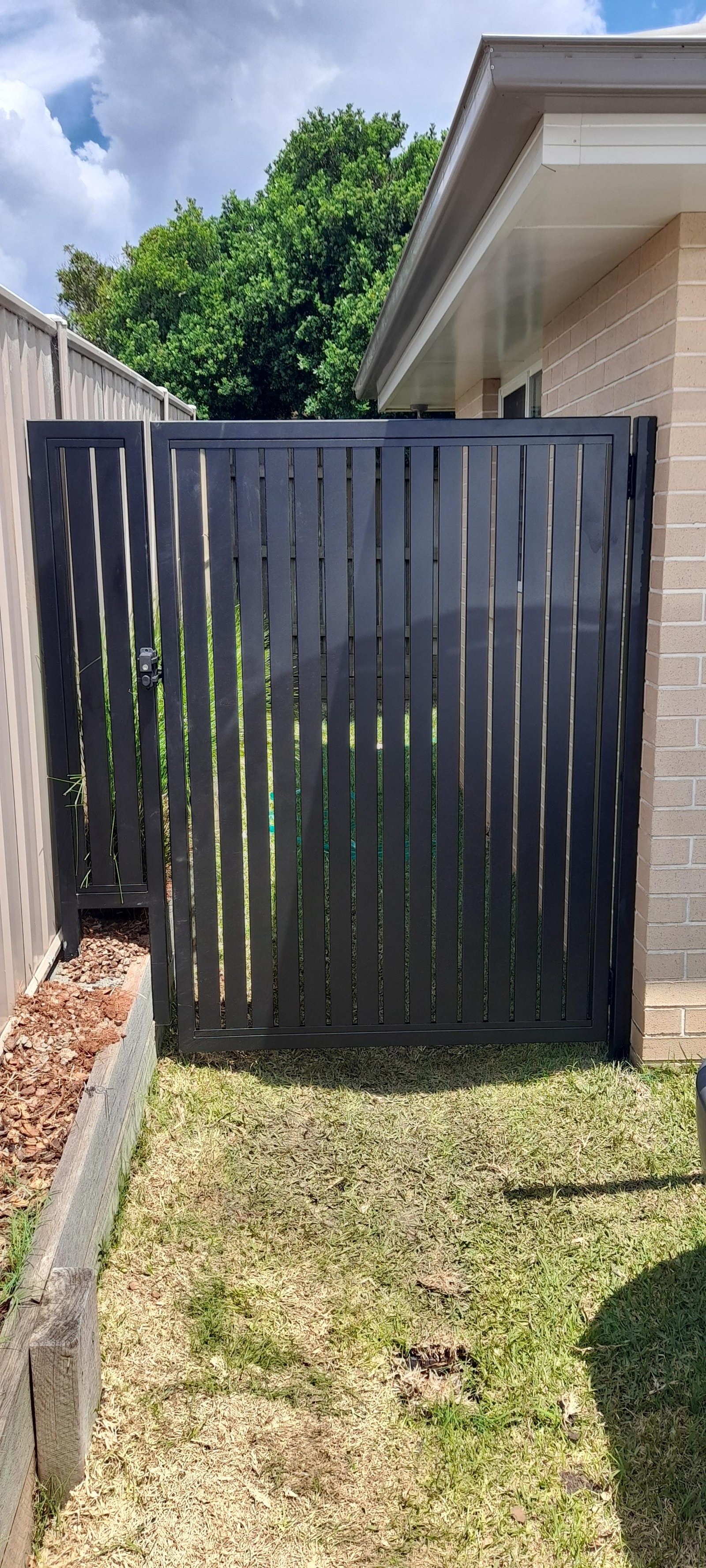after Black Satin Black Powder-coated Aluminium Swing Gate – PA Gate, Wilsonton Heights