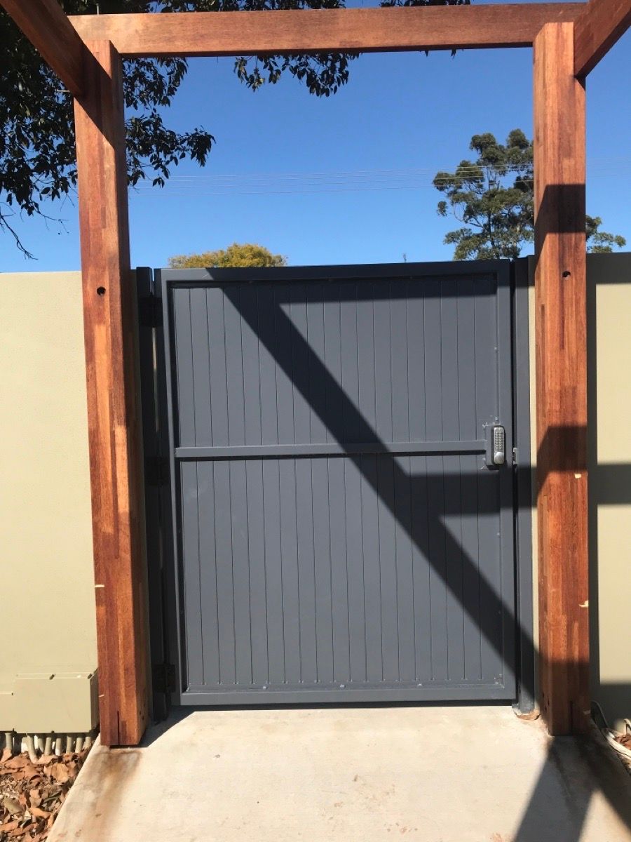 after Mixed Powder-coated Aluminium Swing Gate – 2 x Double Swing + PA Gate, Newtown