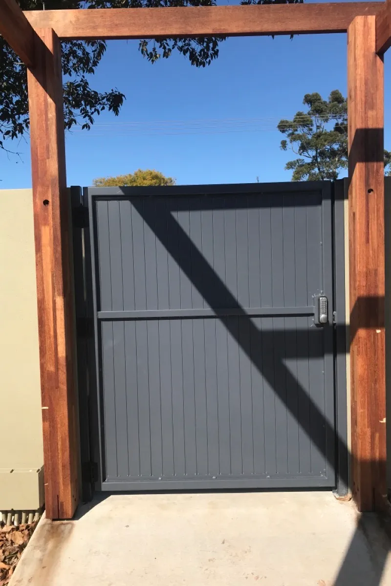 after Mixed Powder-coated Aluminium Swing Gate – 2 x Double Swing + PA Gate, Newtown