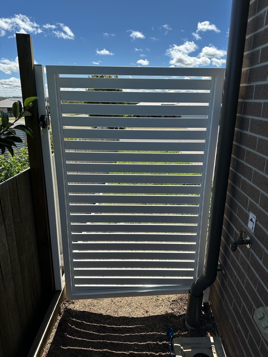 after Pro Texture White Powder-coated Aluminium Swing Gate – Manual Gates, Westbrook