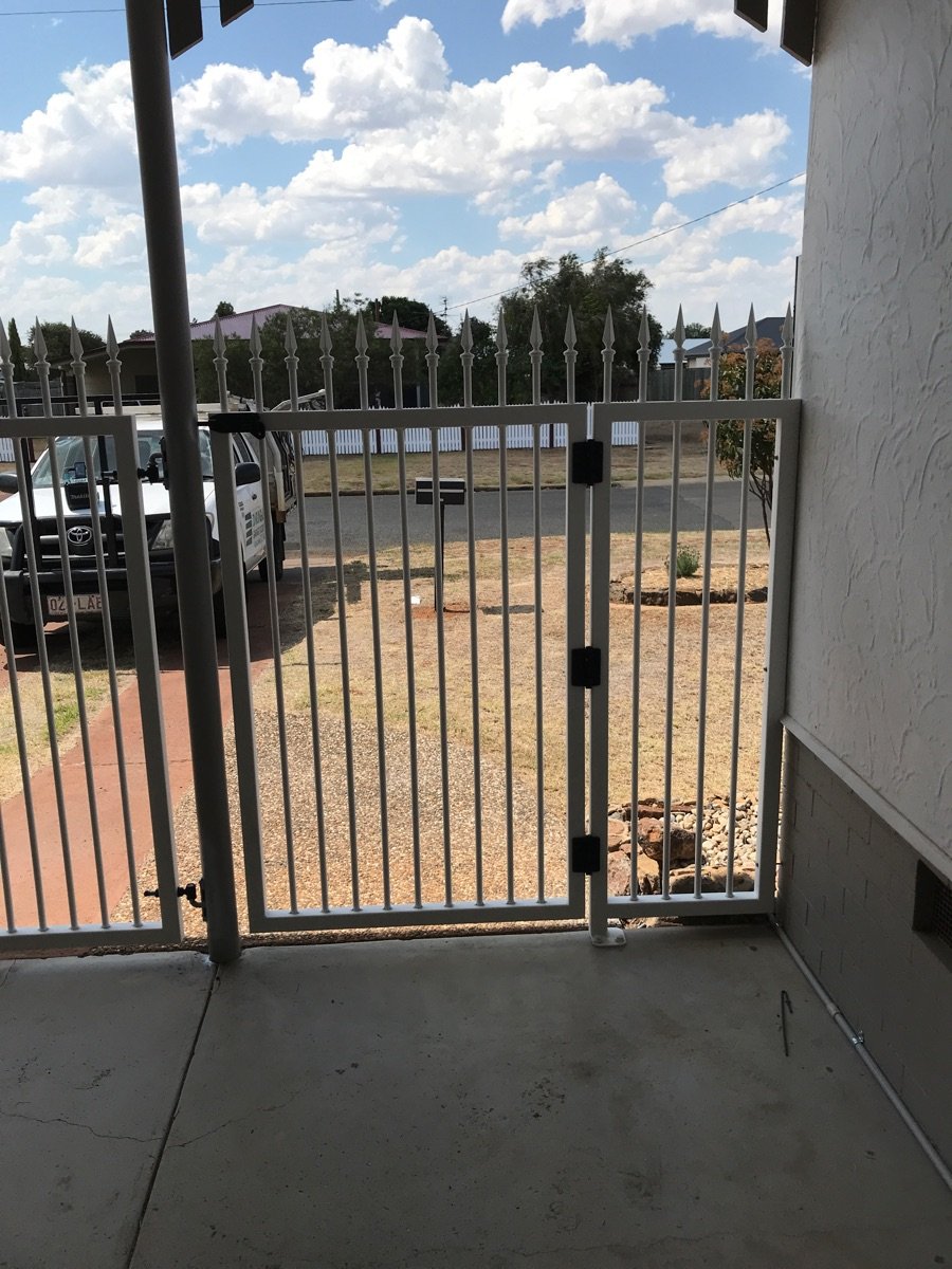 after White Powder-coated Aluminium Swing Gate – 2 x swing Gate + PA Gate, Oakey