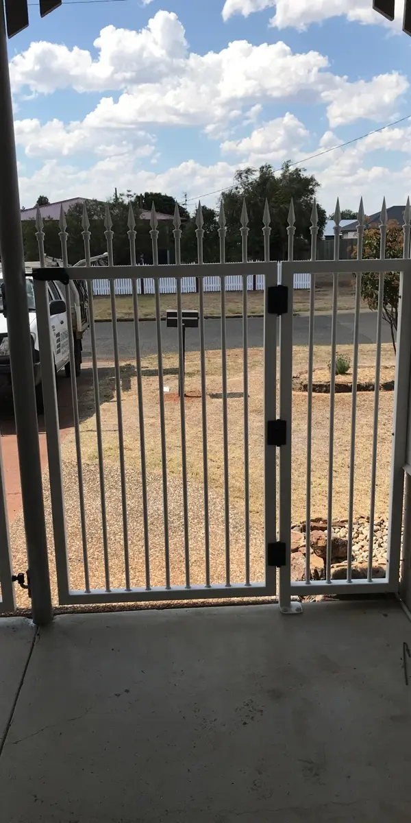 after White Powder-coated Aluminium Swing Gate – 2 x swing Gate + PA Gate, Oakey