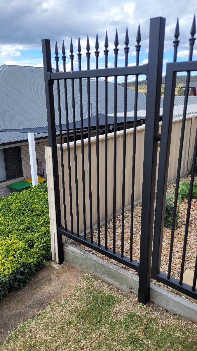 after Black Powder-coated Steel Swing Gate – Swing + PA Gate, Westbrook