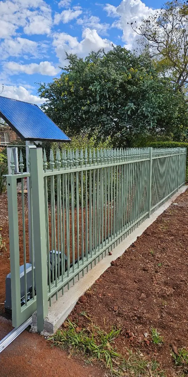 after Pale Eucalypt Powder-coated Steel Sliding Gate – Slide Gate + Fencing, Highfields