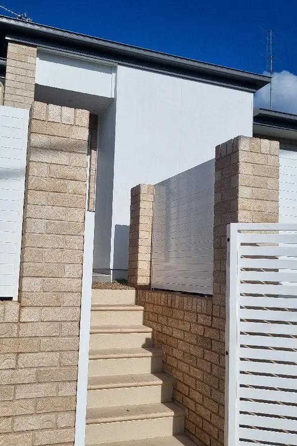after White Powder-coated Aluminium Custom Door – Slat Infills, Rangeville
