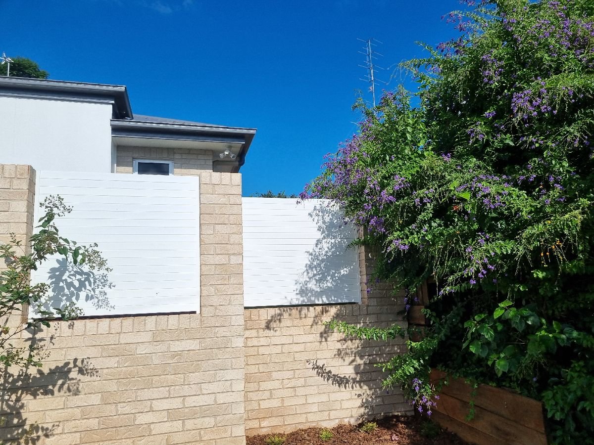 after White Powder-coated Aluminium Custom Door – Slat Infills, Rangeville