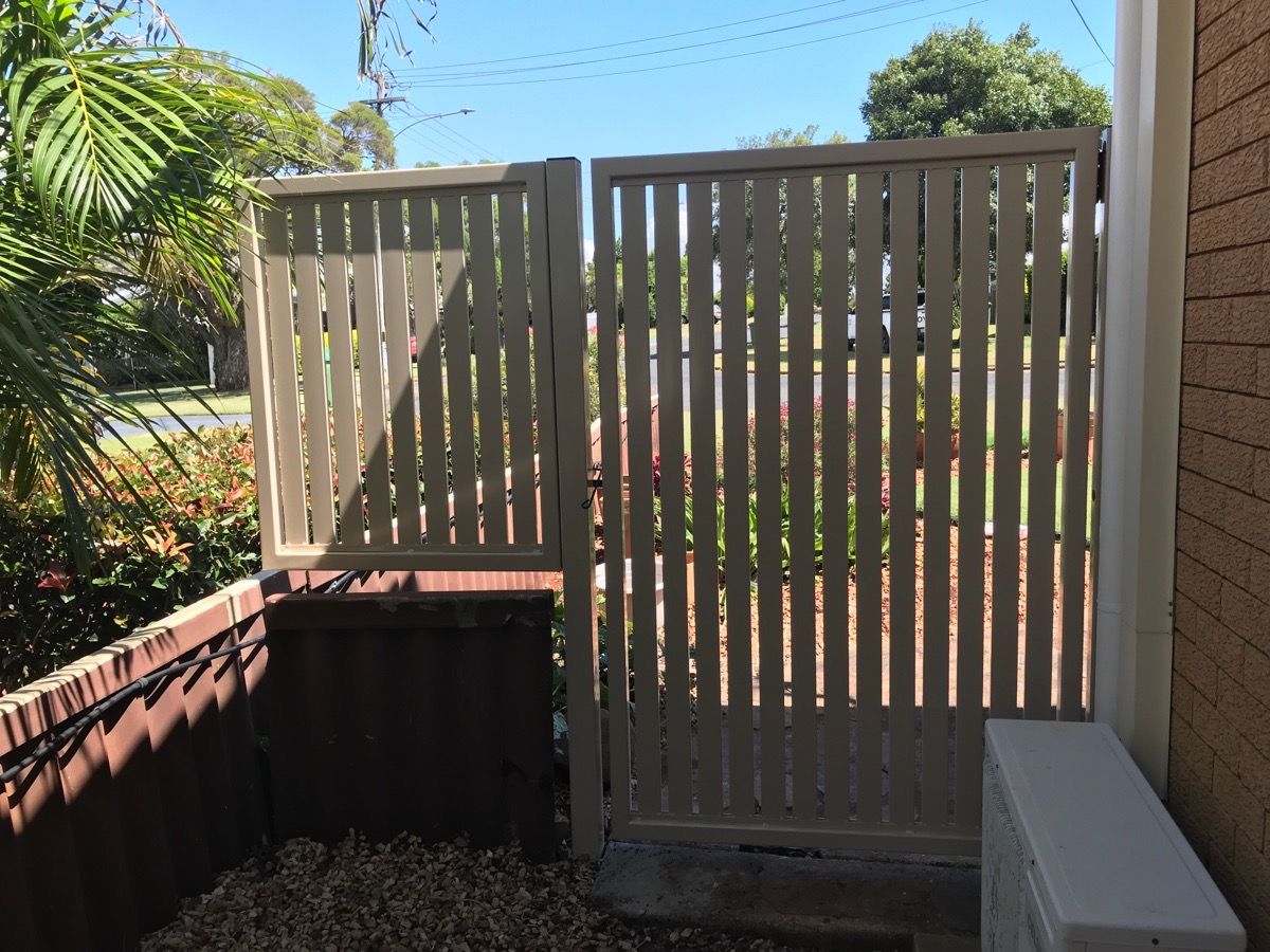 after Paperbark Powder-coated Aluminium Swing Gate – Swing Gates + PA, Harristown