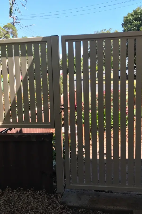 after Paperbark Powder-coated Aluminium Swing Gate – Swing Gates + PA, Harristown