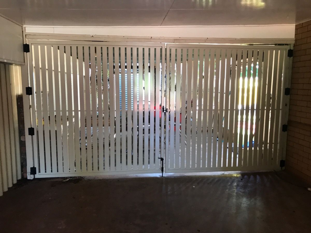 after Paperbark Powder-coated Aluminium Swing Gate – Swing Gates + PA, Harristown