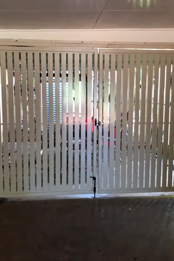 after Paperbark Powder-coated Aluminium Swing Gate – Swing Gates + PA, Harristown
