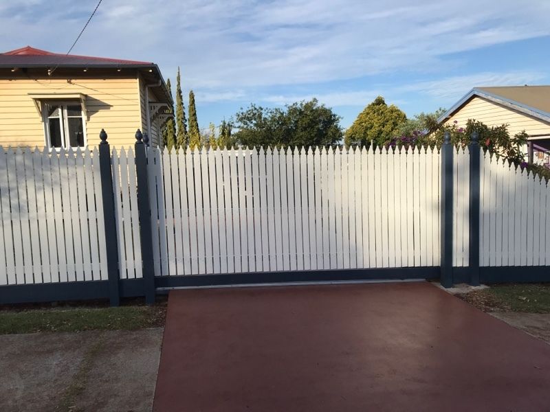 after Mixed Galvanised + Timber Picket Sliding Gate – Steel Frame + Motor, North Toowoomba