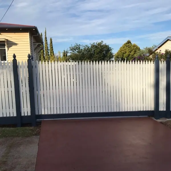 after Mixed Galvanised + Timber Picket Sliding Gate – Steel Frame + Motor, North Toowoomba