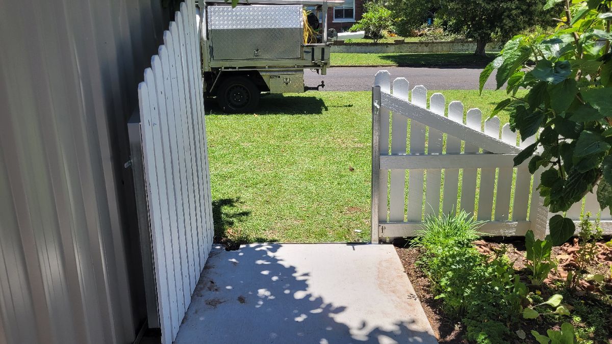 after White Timber + Galvanised Frame Swing Gate – PA Gate, South Toowoomba
