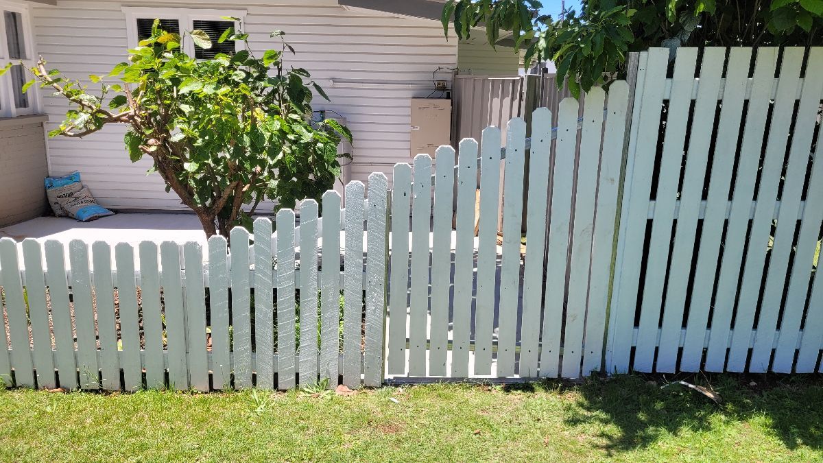 after White Timber + Galvanised Frame Swing Gate – PA Gate, South Toowoomba