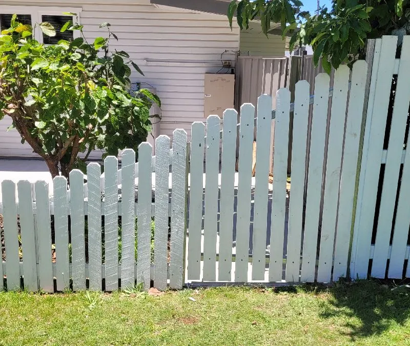 after White Timber + Galvanised Frame Swing Gate – PA Gate, South Toowoomba
