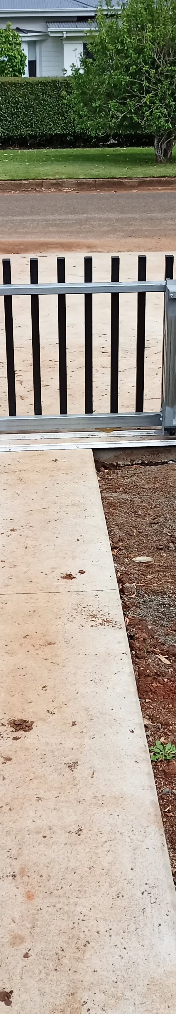 after Black Colorbond + Galvanised Frame Sliding Gate – GAL Frame + Palings by others, Toowoomba