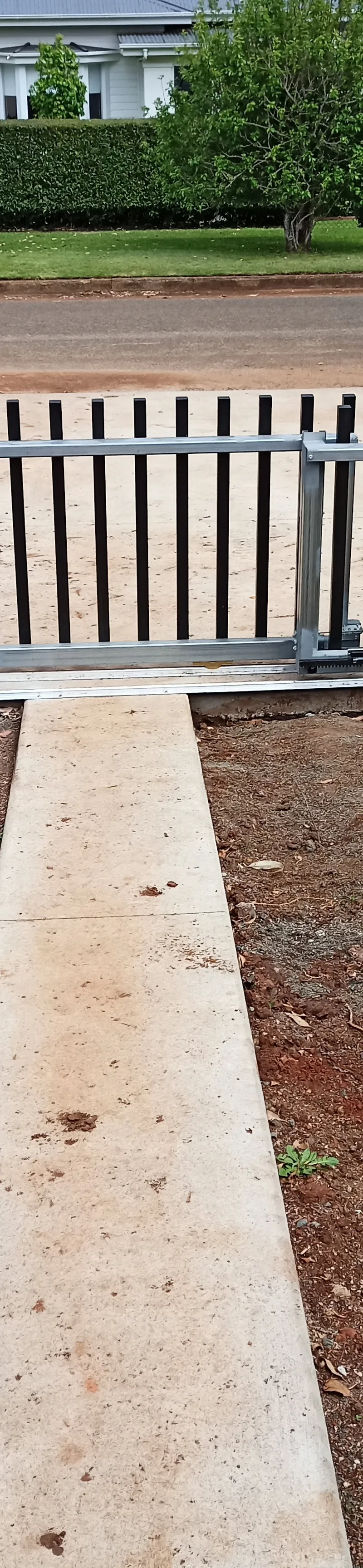 after Black Colorbond + Galvanised Frame Sliding Gate – GAL Frame + Palings by others, Toowoomba