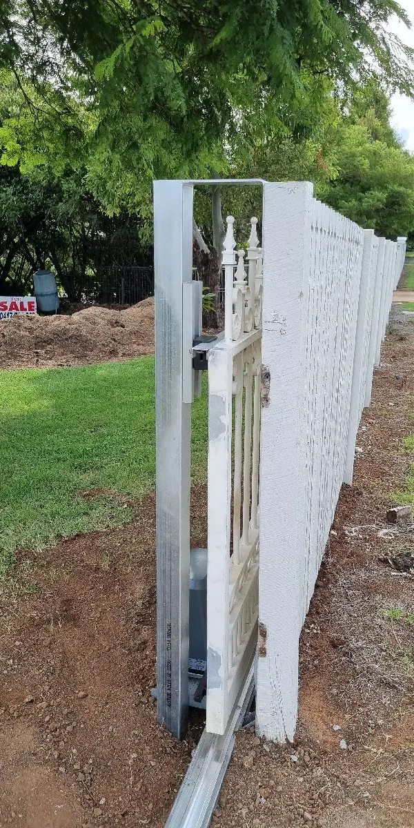 after White Timber Sliding Gate – Sliding Gate (Conversion from Swing), Torrington