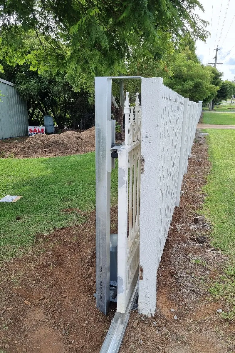 after White Timber Sliding Gate – Sliding Gate (Conversion from Swing), Torrington