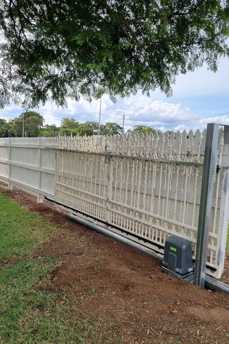 after White Timber Sliding Gate – Sliding Gate (Conversion from Swing), Torrington