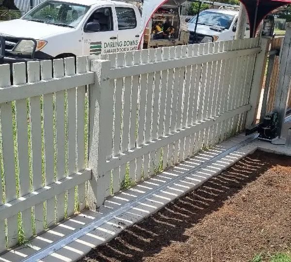 after White + Galvanised Colorbond + Galvanised Frame Sliding Gate – Gate + Motor, Newtown
