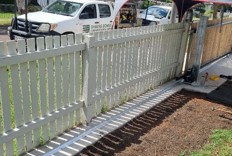 after White + Galvanised Colorbond + Galvanised Frame Sliding Gate – Gate + Motor, Newtown
