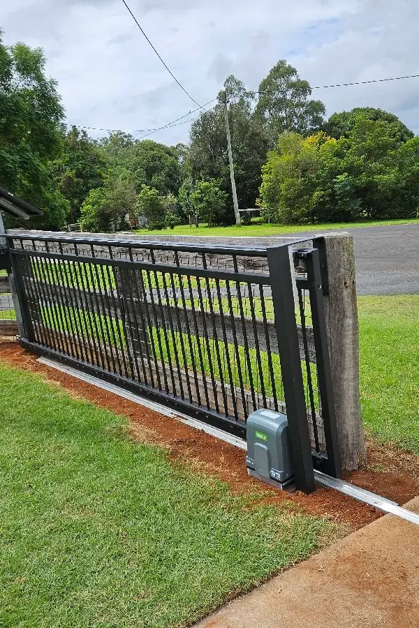 after Black Powder-coated Aluminium Sliding Gate – Slide Gate + Motor, Cabarlah