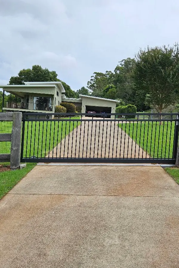 after Black Powder-coated Aluminium Sliding Gate – Slide Gate + Motor, Cabarlah
