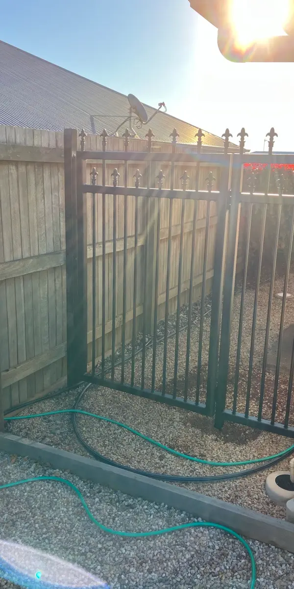 after Black Powder-coated Steel Swing Gate – Gate (Pipe with Spears + PA + Infill), Highfields