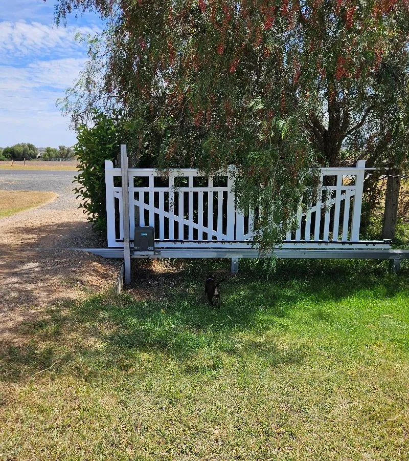 after White Powder-coated Steel Sliding Gate – Gate Vehicle Impact, Wyreema