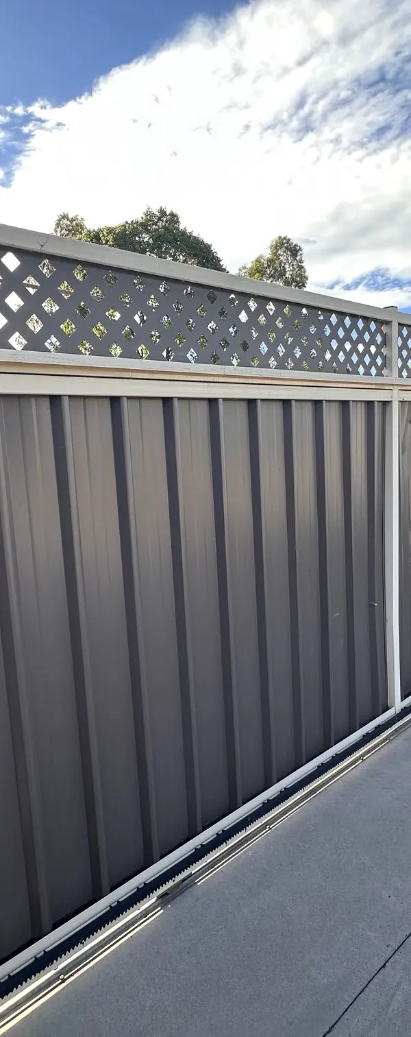 after Brown Colorbond + Lattice Sliding Gate – Walton repair, Dalby